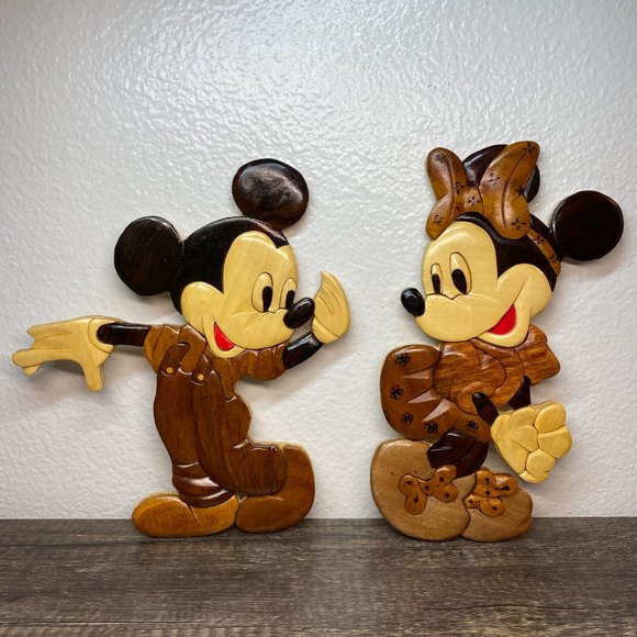 Vintage Disney Mickey N Minnie Mouse Hello Wall Hanging Wood Art Sculpture - Picture 11 of 12